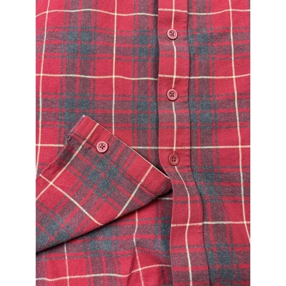 L.L. Bean Flannel Mens Large Heavyweight Red Blue Button Up Shirt Tall MT07 - Picture 7 of 10